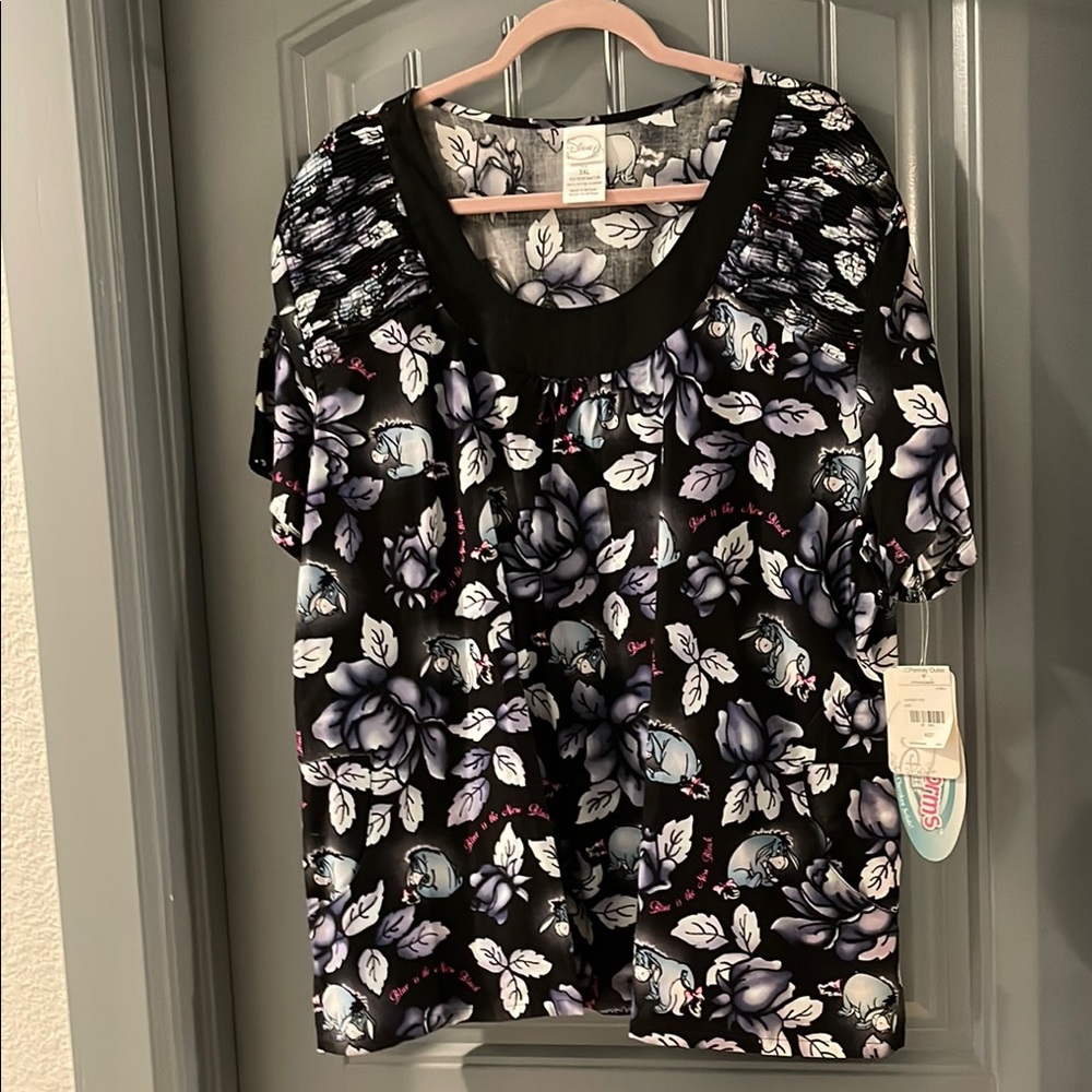 Disney Black and White Boxy Blouse with Short Sleeves